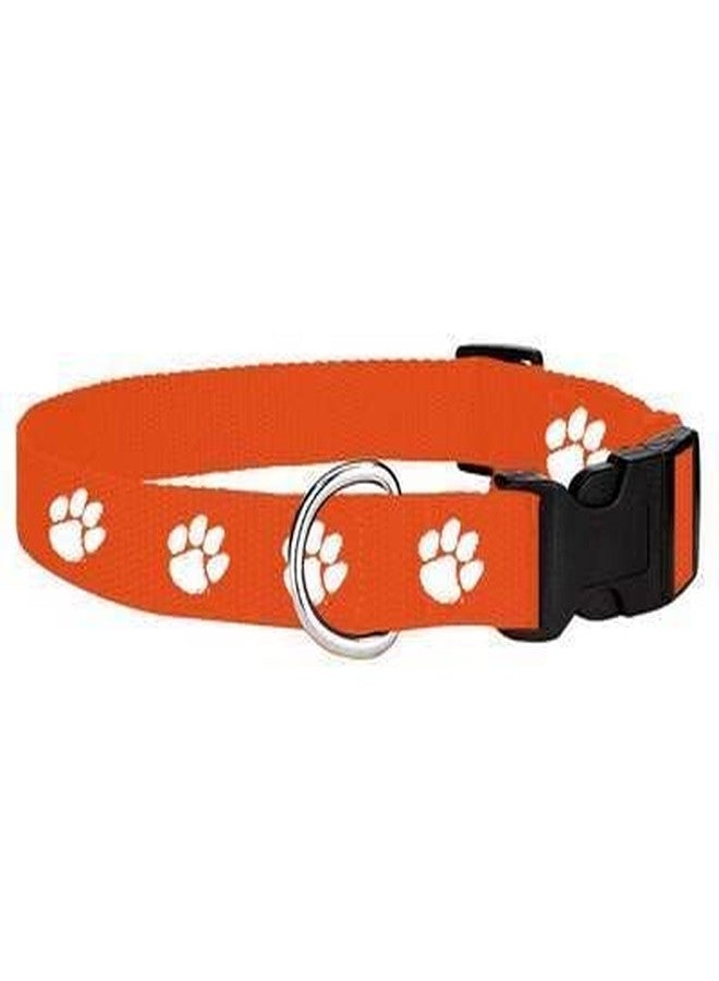 Pups&Pets Nylon Adjustable Collar Paw Print Cute Small Dogs & Puppy Collar for Mini Dogs & Cat Collar 15 MM Orange - Image 1